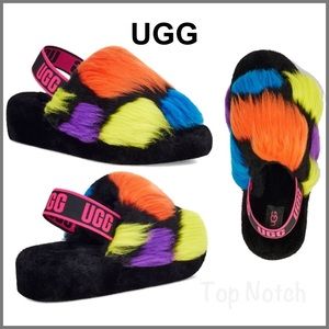 UGG Multicolored Fluff Yeah Party Spots Slipper Slides